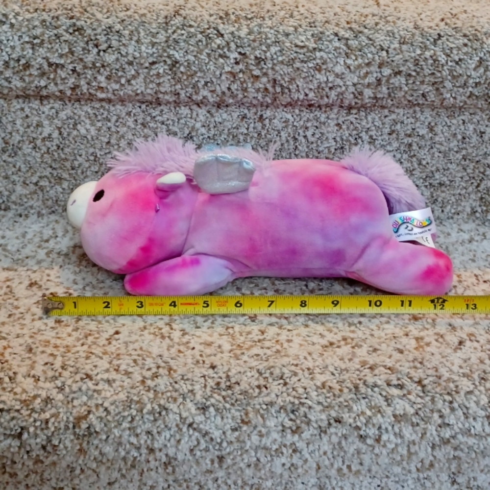 SQUISHMALLOW Tie-dye Pink Plush "Willow" Winged Pegasus, lying down 12-13 inches